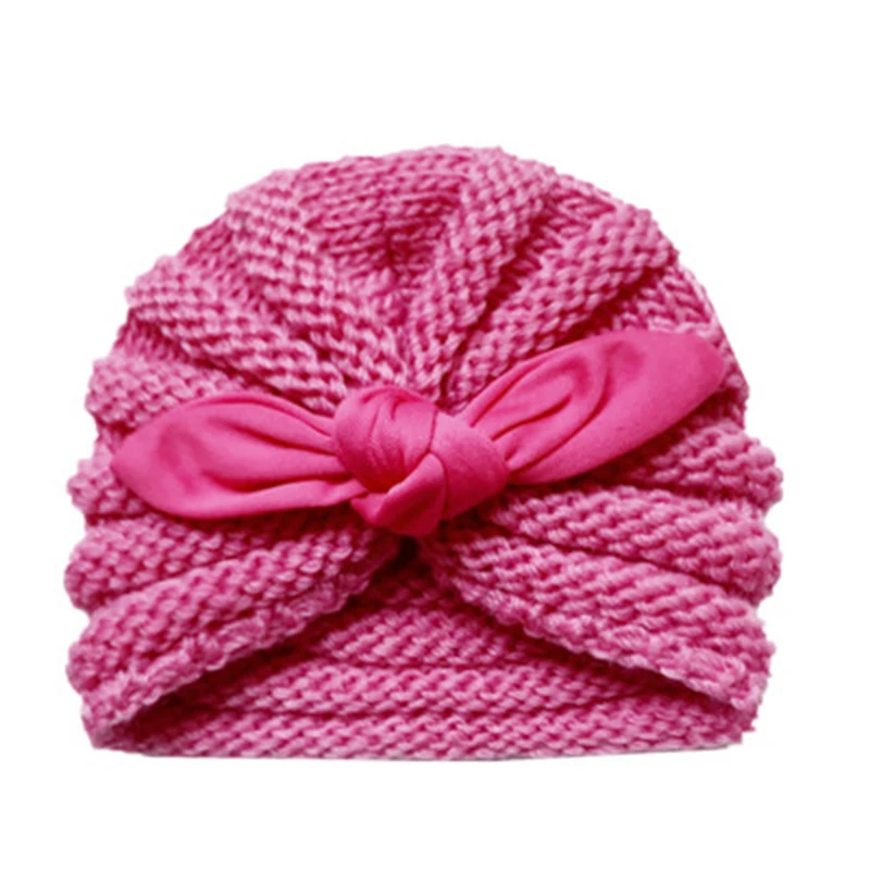 Детские шапки с бантиком; однотонные вязаные шапочки-тюрбан для девочек; сезон осень-зима; шапка для новорожденных; теплая шапка для маленьких девочек; реквизит для фотосессии - Цвет: E473777