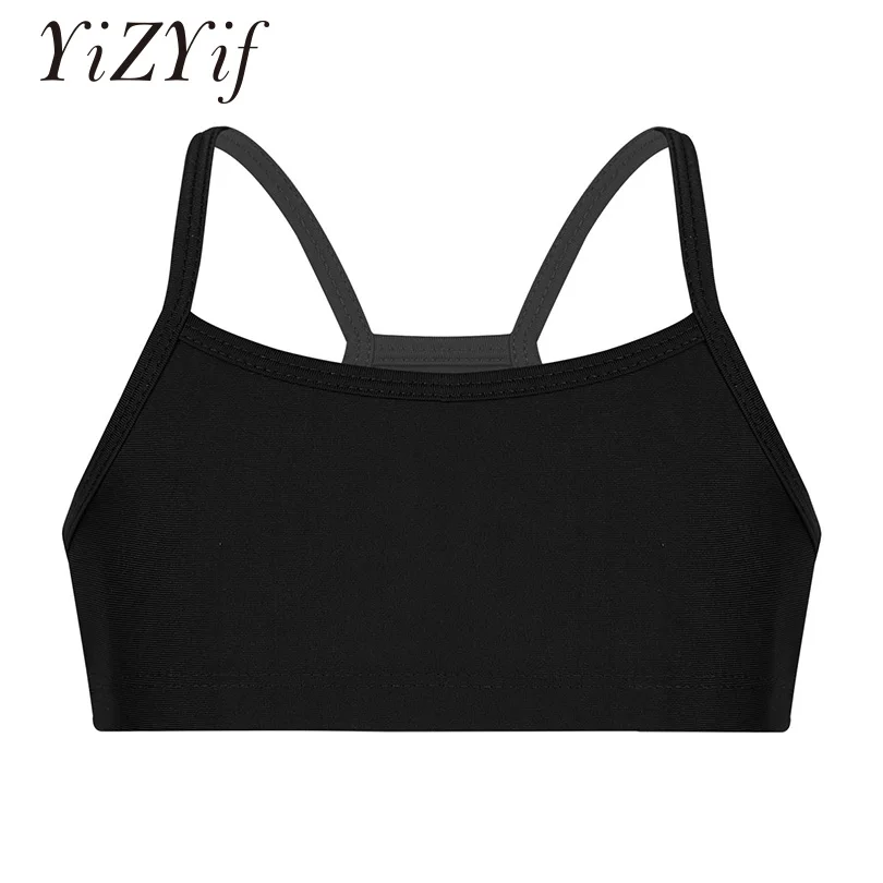 

YiZYiF Kids Crop Top Girls Ballet Leotard Clothes Stretchy Solid Color Tanks Bra Tops for Ballet Dance Stage Performance Workout