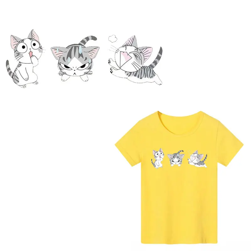 Милые животные кошка железные нашивки DIY теплопередача моющиеся модные нашивки полосатые наклейки на одежду декоративная футболка с принтом ПВХ E