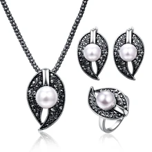Дизайн, подвеска в виде капли воды, Женские винтажные Ювелирные наборы, античный черный кристалл, геометрический жемчуг, бусы, ожерелье, ювелирные наборы