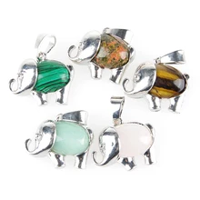 

CCHGM Energy Cute Elephant Pendants for Child Jewelry Chakra Natural Gem Stone Tiger Eye Pink Quartz Lapis necklace Aventurine