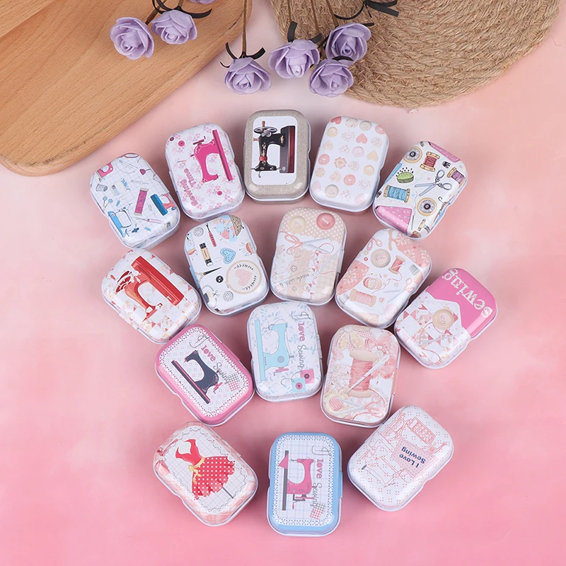 

Sewing Machine Printing Mini Pill Case Collectables Mini Box Diy Storage Box Square Lipstick Case Small Tin Box
