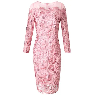Элегантное платье-карандаш для улицы, весна, Подиумные элегантные женские вечерние платья с вышивкой размера плюс, винтажные сексуальные летние платья - Цвет: Розовый