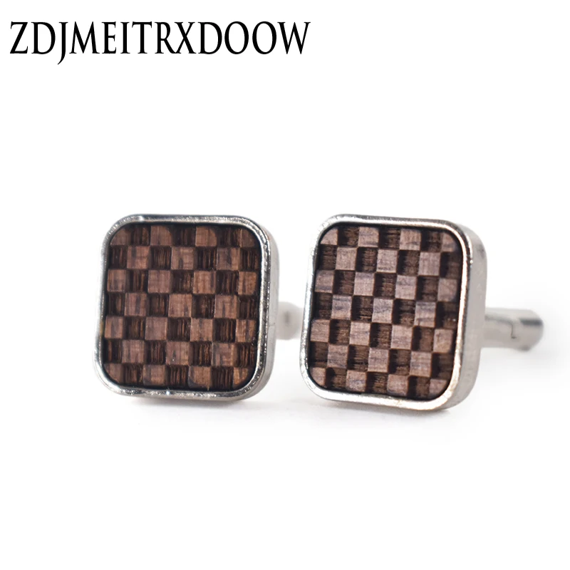 

Wooden Square GRID Luxury shirt cufflinks for mens cuff button de manchette cuff links abotoaduras Jewelry Men accessories