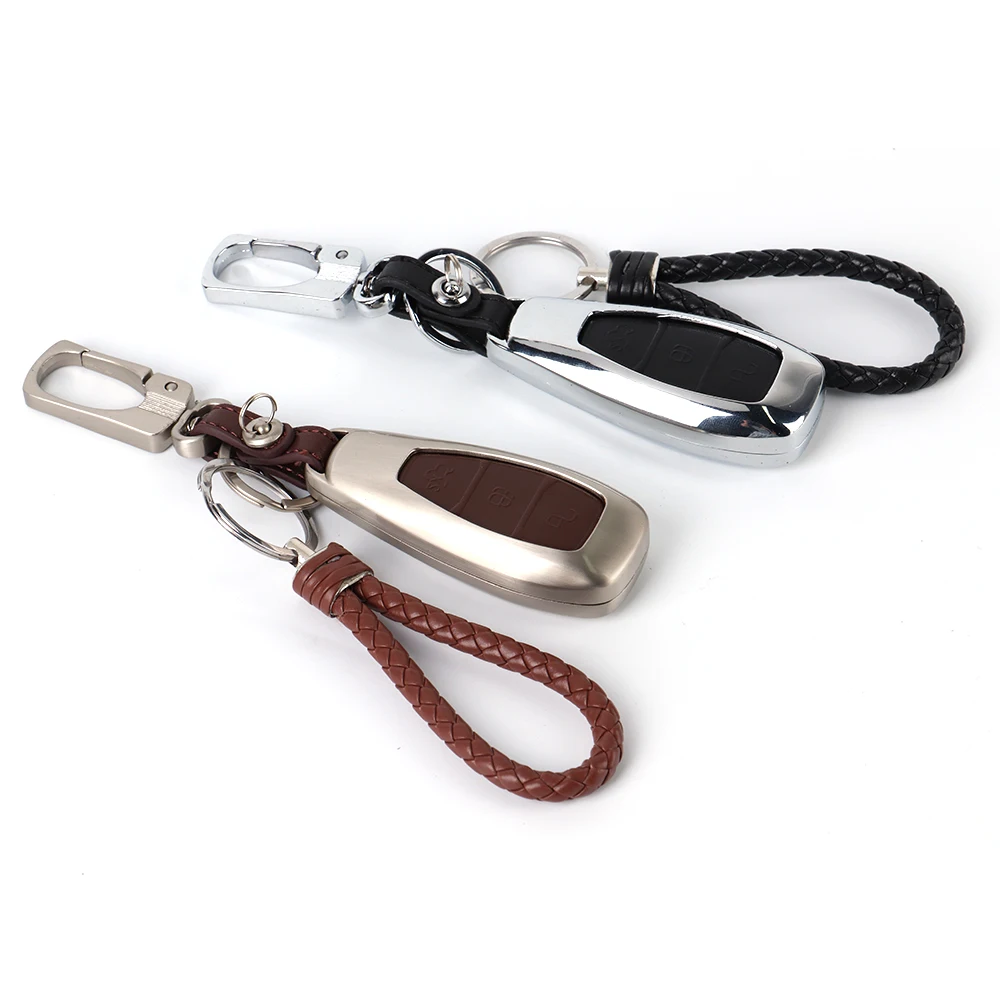 

KEMiMOTO Zinc Alloy Car Key Case Cover For Ford Focus 3 4 Mondeo MK3 MK4 Kuga Escape Edga 2014-2017 Car Key With Leather Fob