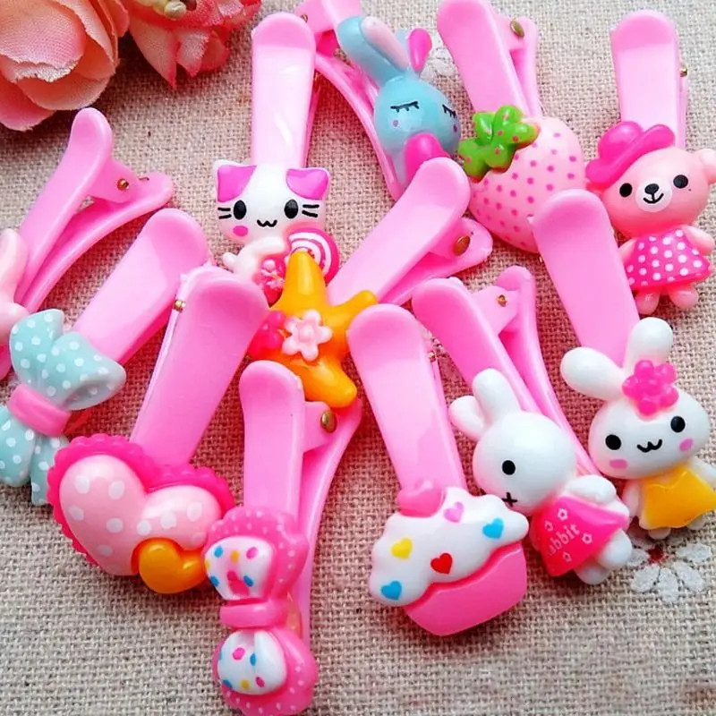 Baby Girls Polished Plastic Hair Clip Cute Cartoon Animal Floral Elastic Rubber Band Ponytail Holder Party Hairpin Barrette