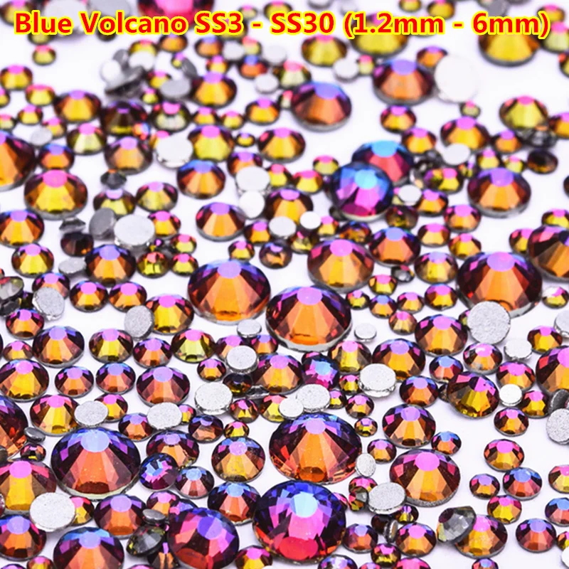 

New Arrival 1440pcs AAAAA Quality Blue Volcano Non Hot Fix Rhinestones Strass Iron on Fabric Stones for Nails Design SS3 to SS30