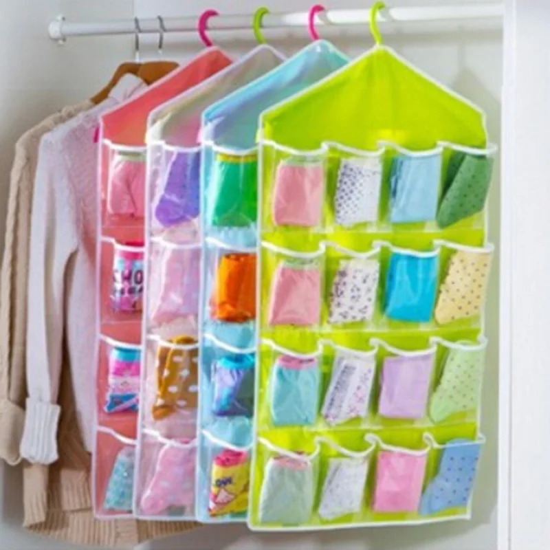 

16 grid plastic cupboard home clothes underwear storage hanging organizer bags hang organizers bag household products with rack