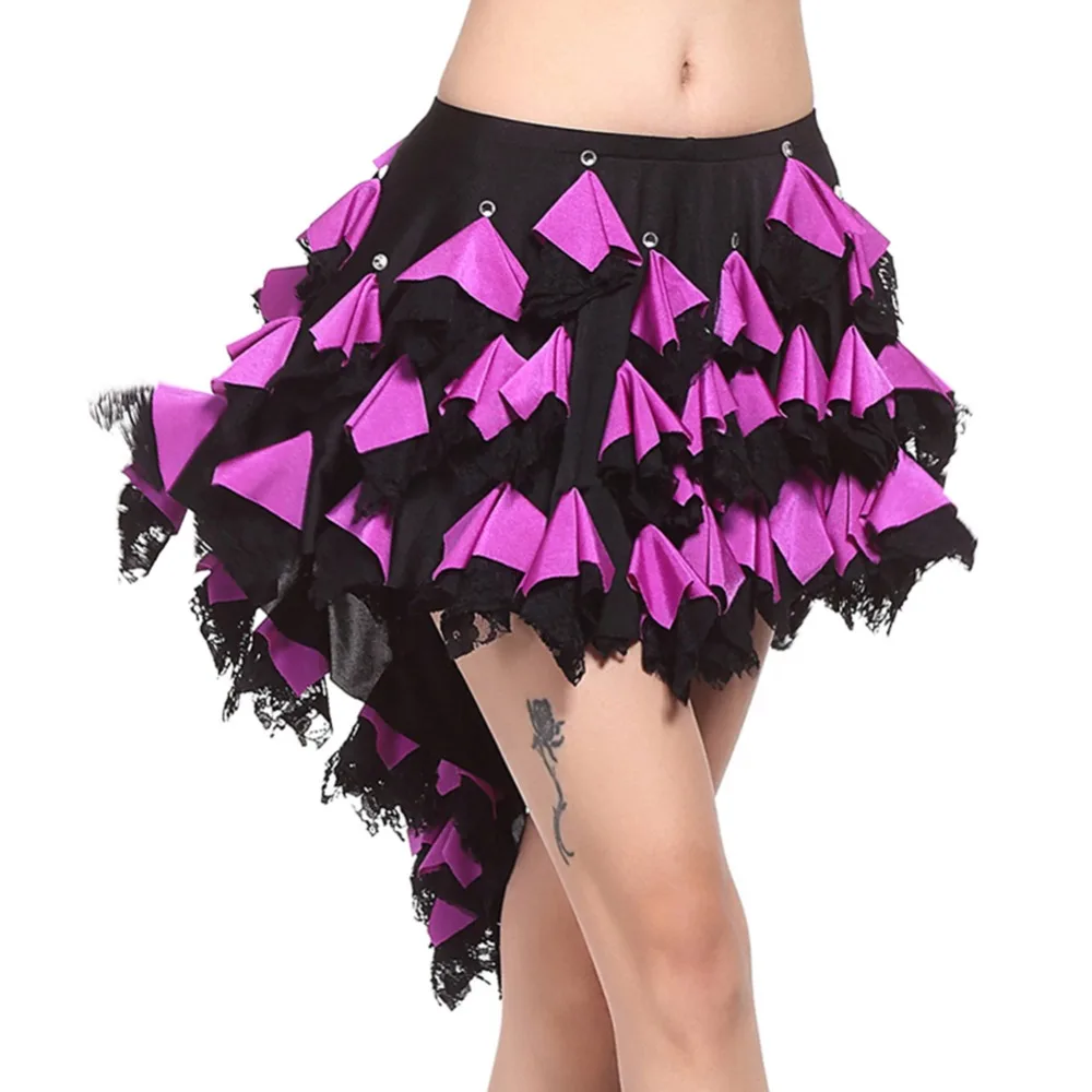 2017 Women Sexy Belly Dance Skirts Purple Rose Rhinestone Lace 1 Piece