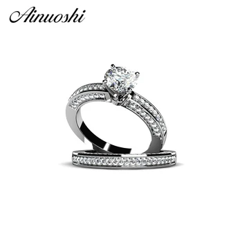 

Classic 925 Sterling Silver Ring Luxury 2 Pieces Fashion Wedding Ring Set 1 Carat SONA NSCD Jewelry for Women as Chirstmas Gift