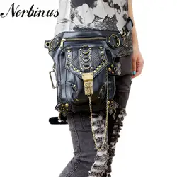 Norbinus Для женщин талии сумка Готический Фанни пакеты мотоцикл падения ног сумка из искусственной кожи чехол сумка в стиле панк-рок Для
