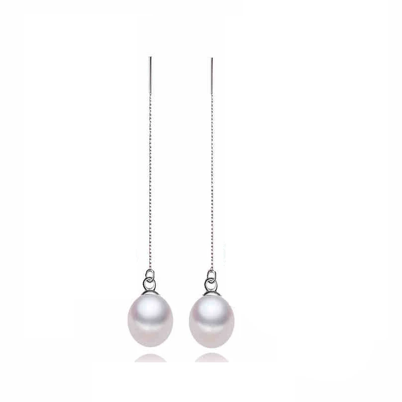 Модная длинная серьга с жемчугом 925 серебряные украшения, настоящие натуральные пресноводные жемчужные серьги подарок на вечеринку - Цвет камня: white pearl earring
