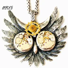 steampunk gothic punk rock owl watch parts movements metal gear necklace pendant chain men boy women chunky vintage jewelry gift