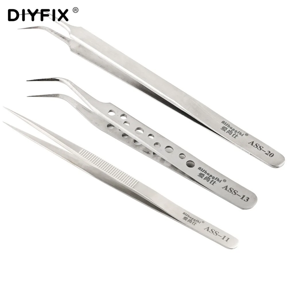 DIYFIX Precision Electronics Tweezers Anti-static Curved Straight Tip Stainless Forceps Phone Repair Hand Tools Sets | Инструменты