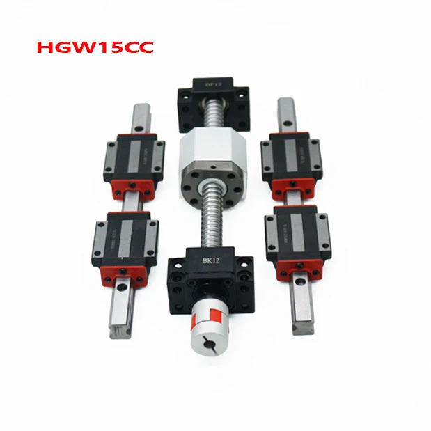 HGH15 2 комплекта линейных рельсов HGR15 с HGH15CA или HGW15CC+ 1 комплект шариковых винтов SFU1605 любой длины+ шариковый винт supportBK/BF12+ 1 муфты