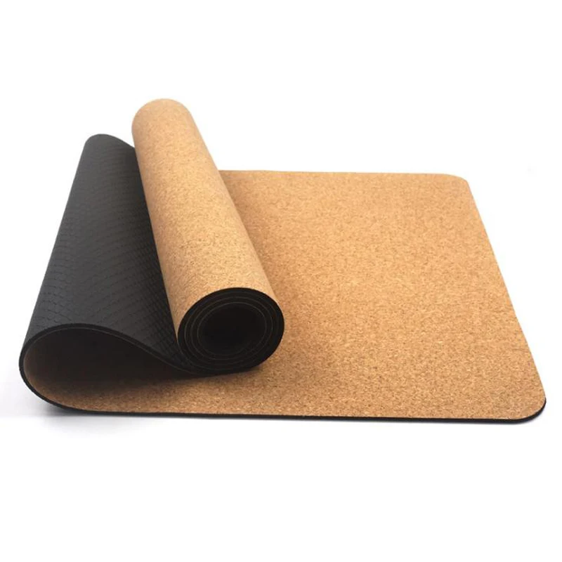 4/5/6 mm Natural Cork Yoga Mat 183*61cm TPE Anti skid Fitness Mats Gym