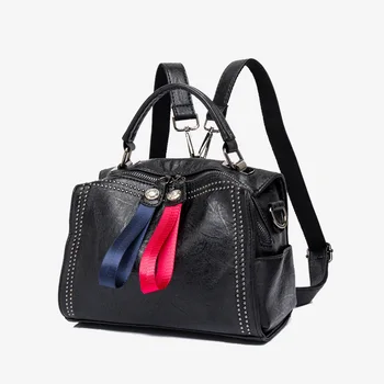 

Genuine Leather Women Messenger Bags Black Rivet Ladies Hand Bags Cross Body Shoulder Handbag Tote Multifunctional Hand Bags