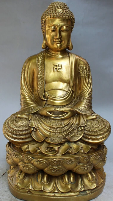 

JP S0610 15" Chinese Brass Pray Bless Joss Shakyamuni Sakyamuni Buddha Statue Sculpture Discount 35%