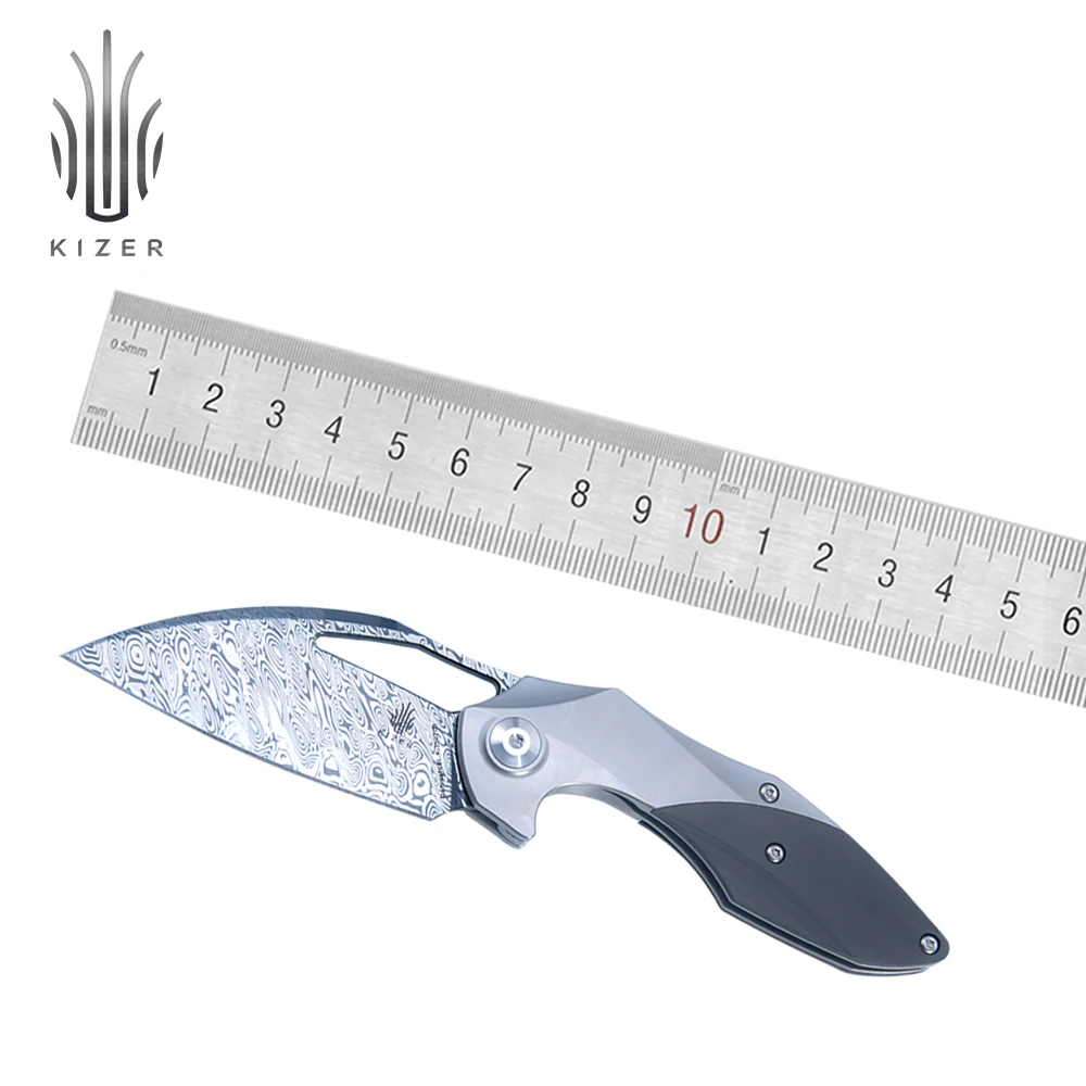 

Kizer damascus knife folding KI3502D1/KI3502D2 damasteel titanium knife carbon fiber handle knife limited edition pocket knife