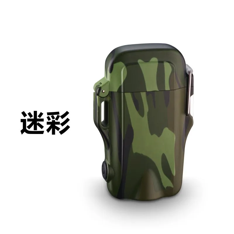 USB Waterproof Electric Plasma Lighter Camouflage With Flashlight Outdoor Double Arc Pulse Lighter Windproof USB Lighter NEW - Цвет: Camouflage