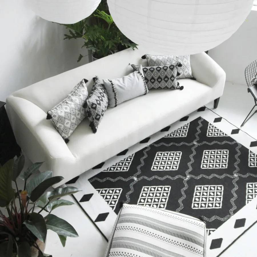 Ins/Лидер продаж Nordic Французский шик Марокко стиль kilim Ковры Геометрическая Богемия индийский Ковры в клетку и полоску современный черно-белый дизайн