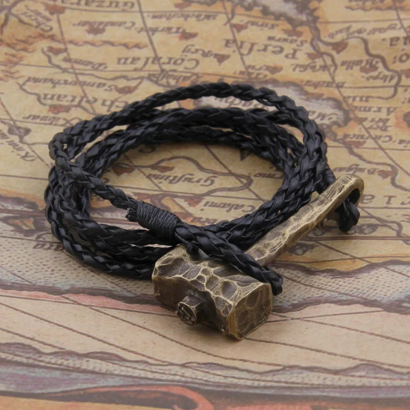 

1pc Men's Handmade hammer leather Viking bracelet