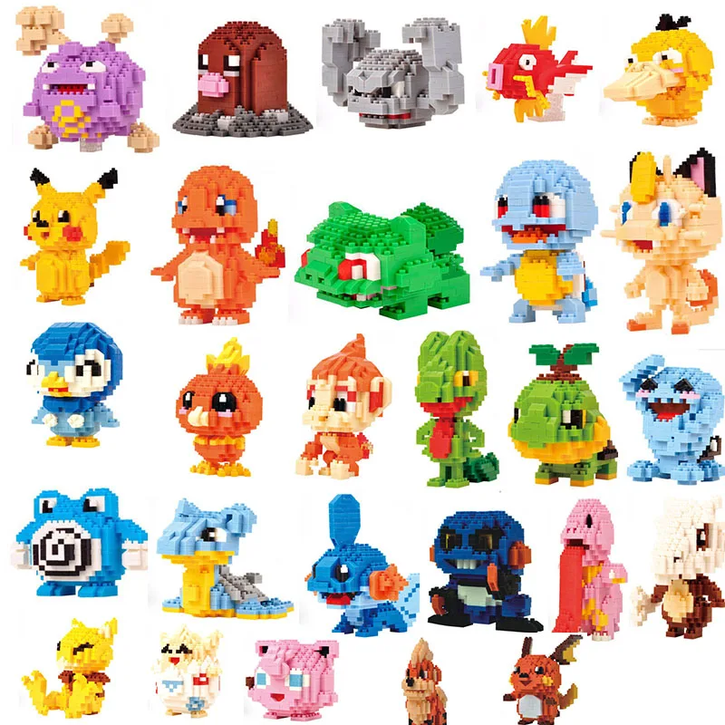 

Cartoon Nano Pocket Block Pikachu Meowth Psyduck Mudkip Wobbuffet Togepi Piplup Raichu Diamond Building Brick Toy No Box