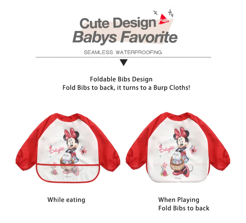Disney Princess Baby Bibs Long Sleeve Cartoon Cotton Waterproof Bib Burp Clothes Baberos Baby Stuff Disney Accessory