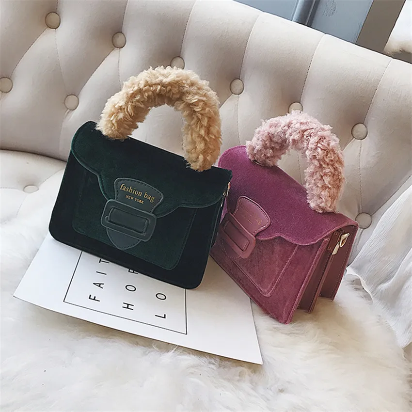 Velluto Del Maniglia Dolce black Della Donna Marca In winered Pink Spalla Borsa Delle Messaggero Lusso Di Toyoosky green Donne Pelliccia Signore Crossb Sacchetto qOC7zaw