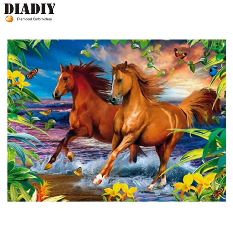 

5D DIY diamond embroidery beach two horse diamond painting Cross Stitch full square Rhinestone mosaic home decoration