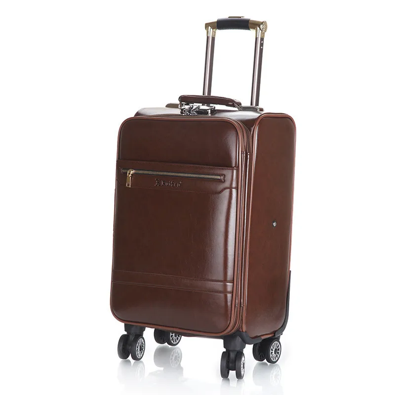 PU Leather Luggage Suitcases on Wheel Men Business Trolley Luxury Man ...