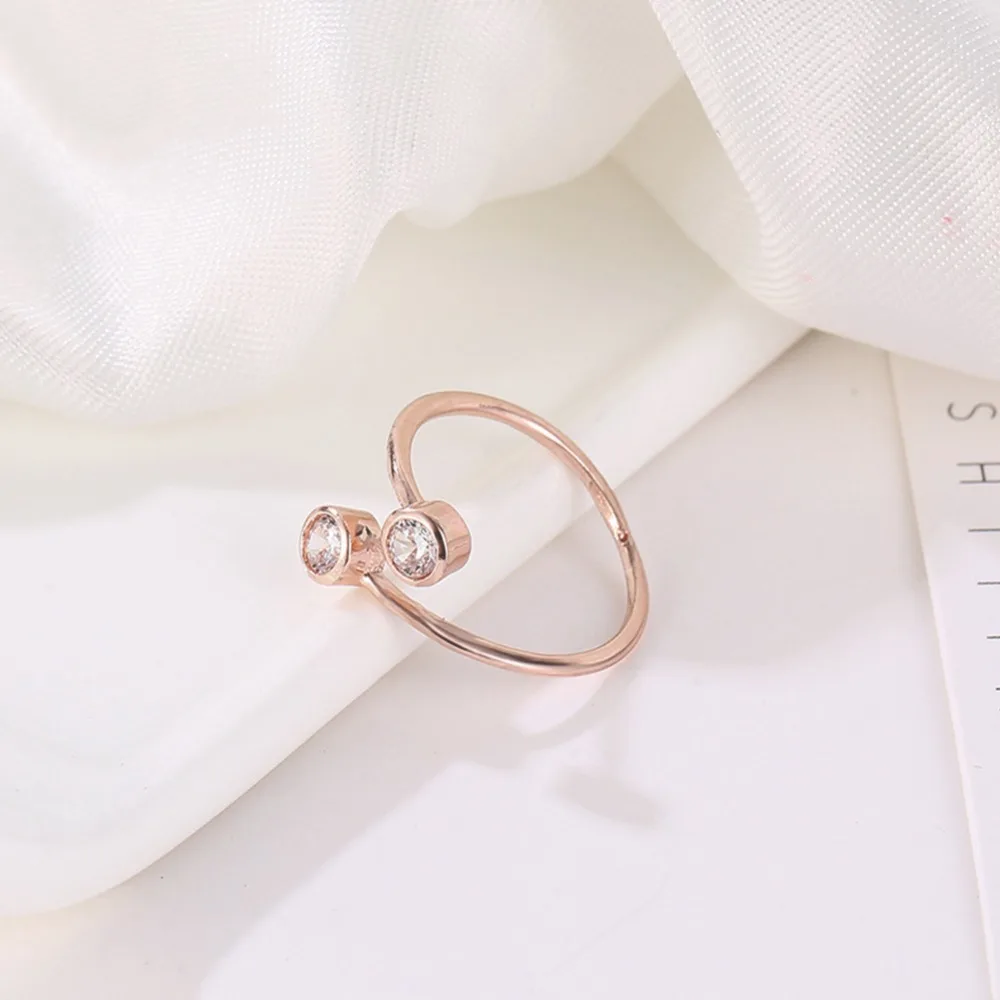 Кольца с кристаллами розового золота и серебра для женщин, хорошее ювелирное изделие, регулируемое двойное круглое кольцо с фианитами, кольца для помолвки с открытым носком средней длины#289426