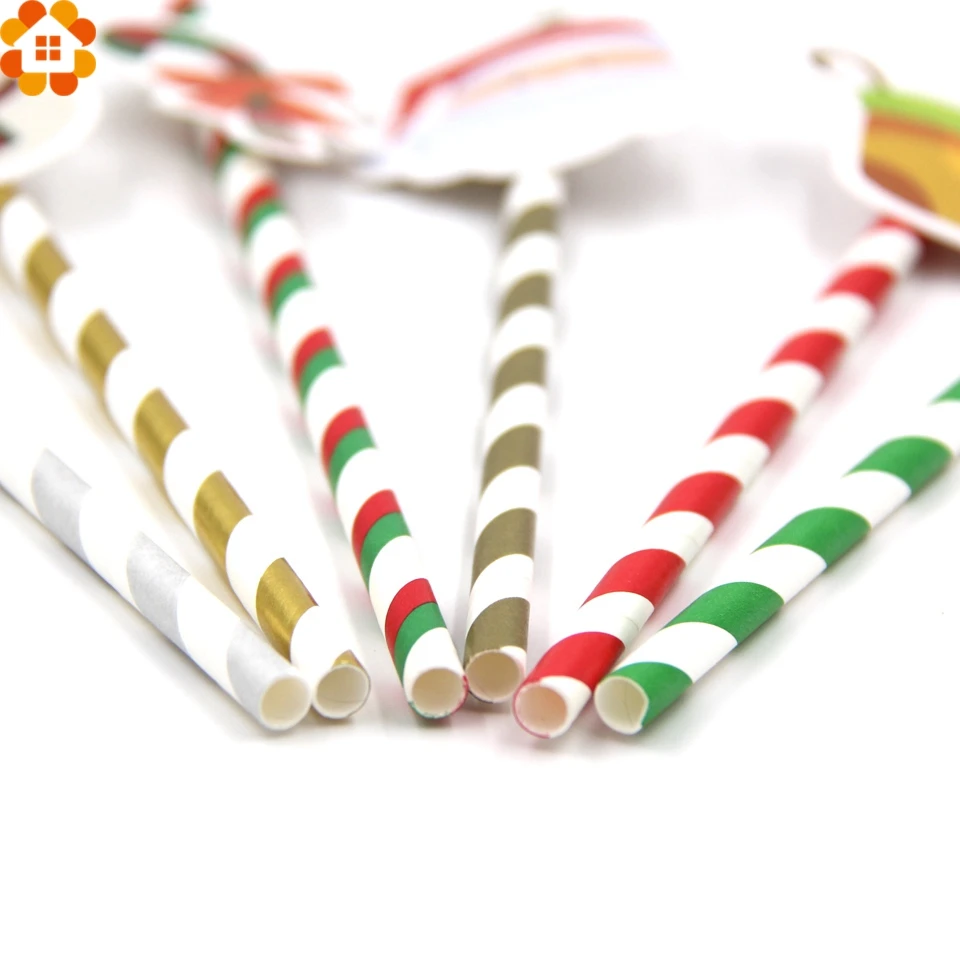 10PCS DIY Merry Christmas Paper Straws Drinking Straws Kids Birthday Christmas Party Decoration Supplies Paper Drinking Straws in Disposable Party Tableware