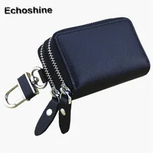 Genuine Leather Car Key Wallets Men Key Holder Housekeeper Keys Organizer Women Keychain Double Zipper Key Case Bag