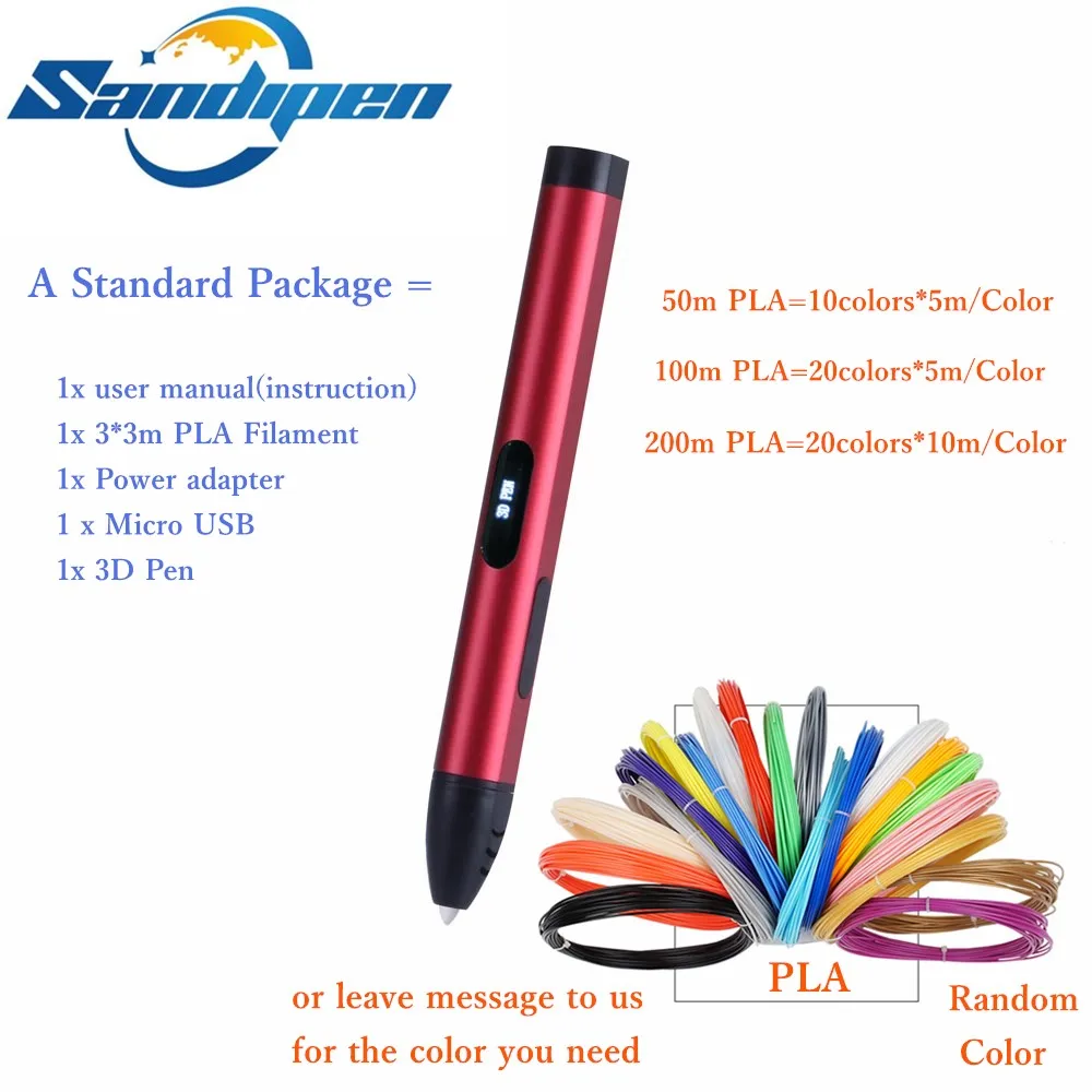 

3D Pen 3d Educational Drawing Pen 50/100/200M PLA Filament Can Choose 4th Generation Creative Toy Gift Kids Sandipen 61A-HP03
