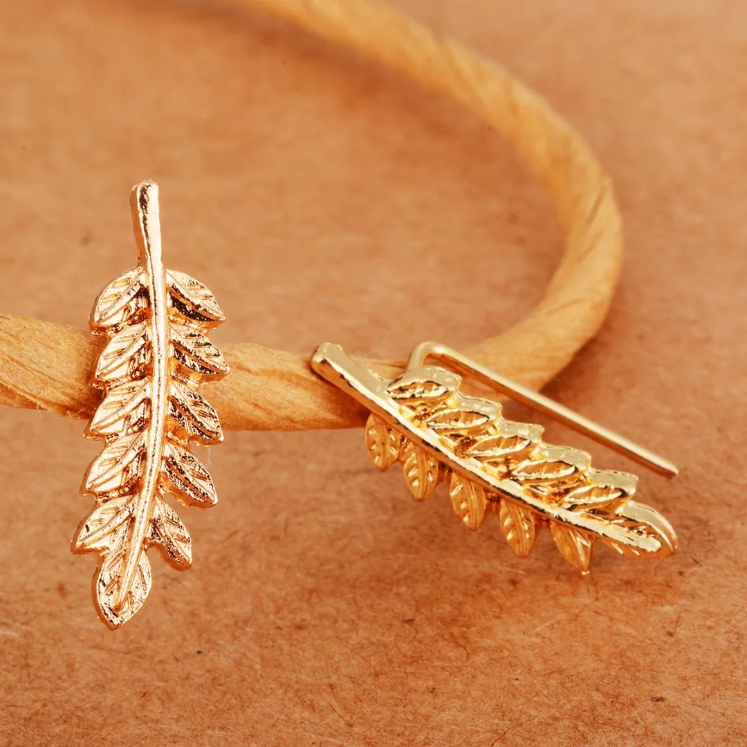 2 Pcs Fashion Women Jewelry Girl Silver Gold Color Cilp Ear Sweep Wrap Ear Climber Leafs Vines Earrings Brincos Femme Bijoux