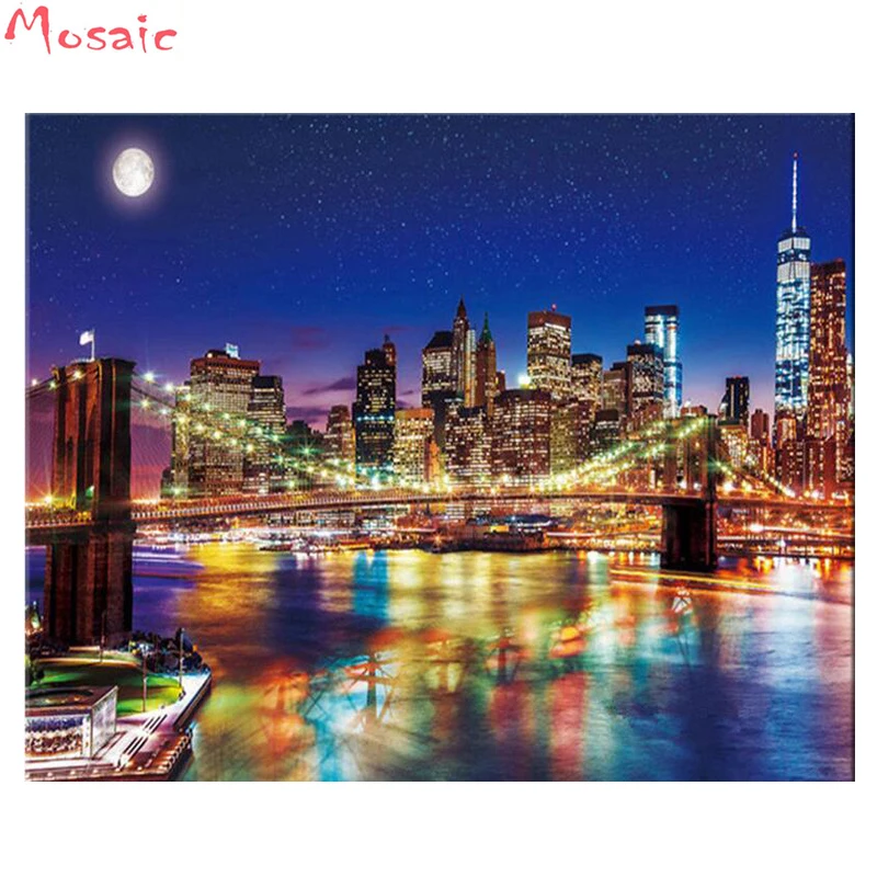 Нью-Йорк 3d diy алмазная живопись Набор для вышивки крестом Алмазный вышитый ночной мост домашний декор Ландшафтная мозаика с бриллиантами картина
