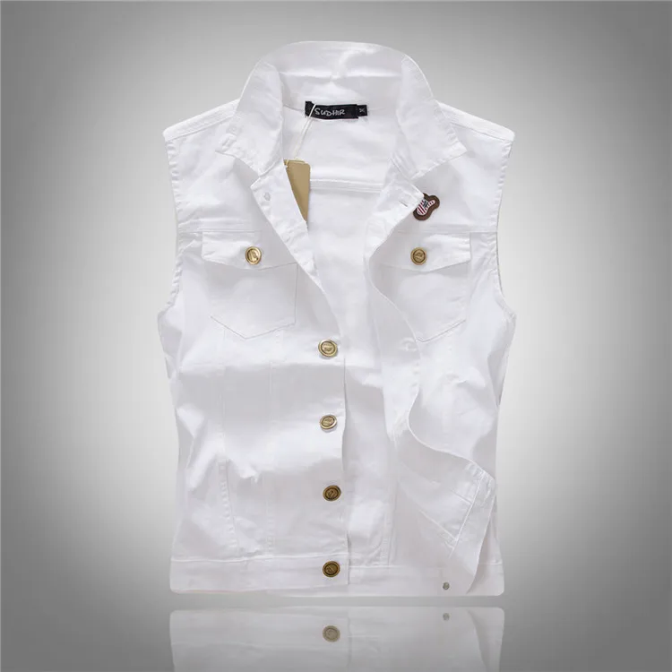 White Denim Vest Men Casual Slim Washed 