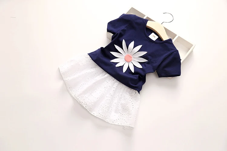 2018 Summer 2-10 Years Kids Girl Birthday Party Elegant Princess Embroidery Floral T Shirt+Hollow Out Skirt 2 Piece Dress Sets (11)