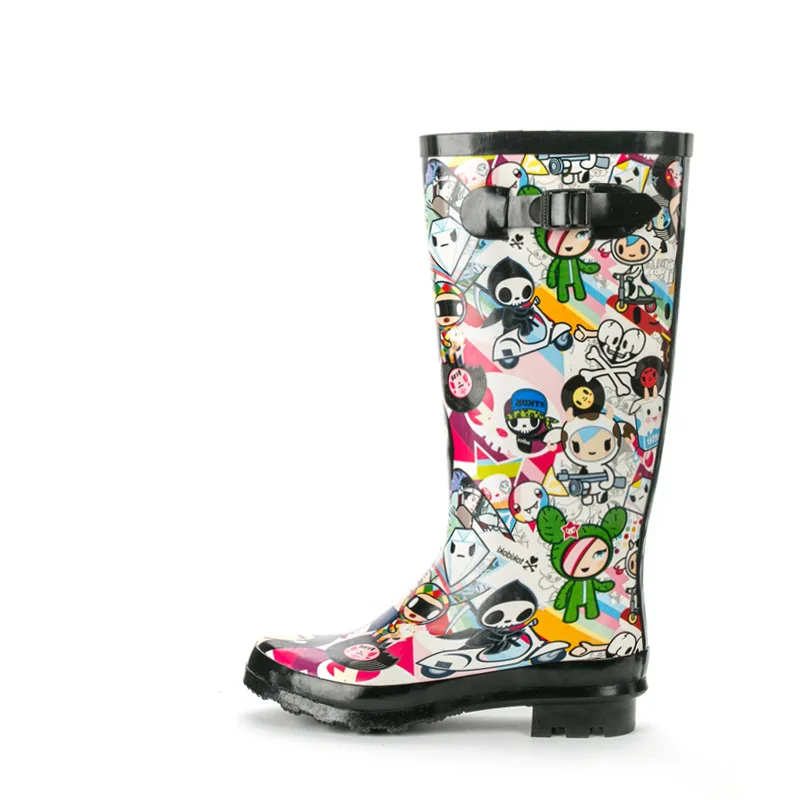 CuddlyIIPanda Botas de lluvia de dibujos animados pintadas a mano para mujer,  impermeables, hasta la rodilla, bonitas, Kawaii, con correa y hebilla,  nuevas| | - AliExpress