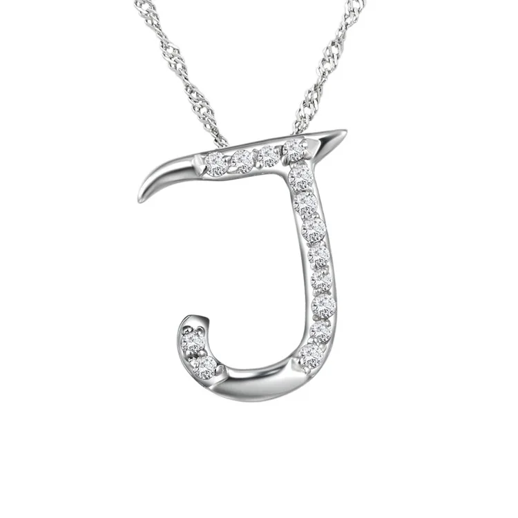 10pcs/lot High quality Silver Plated Crystal Letter J Necklace for