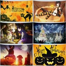 Halloween Pumpkin Horror Tapestry Wall Hanging Hippie Witchcraft Tapestry Tenture Wall Carpet Dorm Headboard Blanket Tablecloth pumpkin lamp wall art halloween tapestry