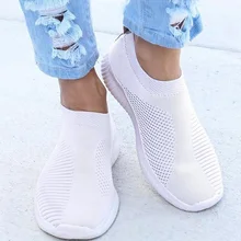  Women Shoes Knitting Sock Sneakers Women Spring Summer Slip On Flat Shoes Women Plus Size Loafers Flats Walking krasovki Famela 