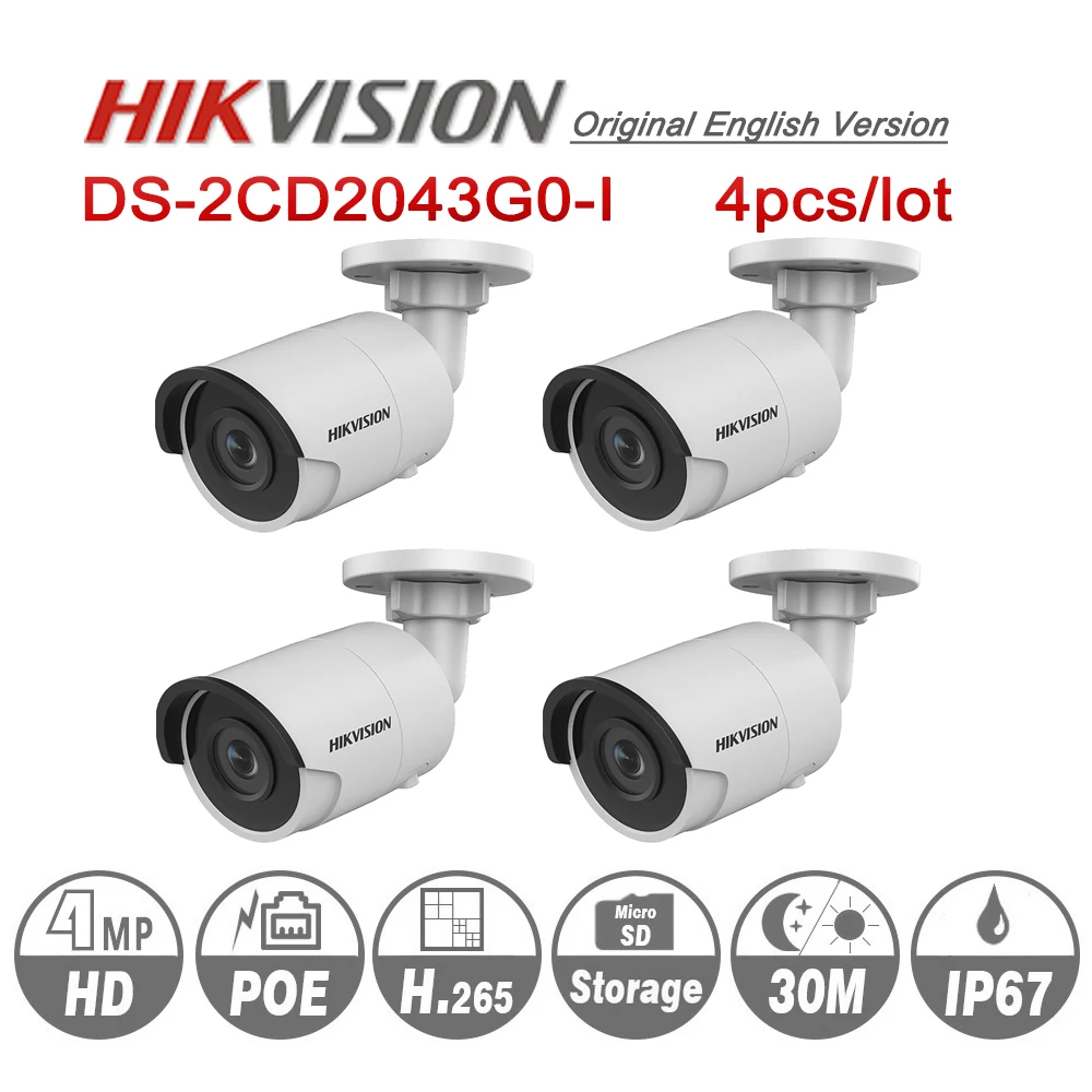 

Pre-sale Hikvision IP Camera 4MP DS-2CD2043G0-I Bullet network CCTV Camera Updateable POE WDR POE SD Card Slot 4pcs/lot