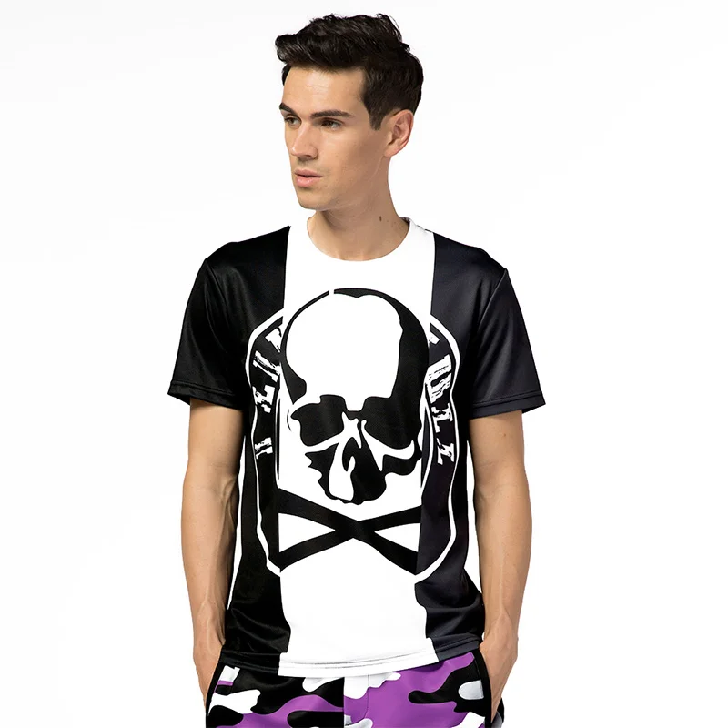 3d Manches T Mode shirt décoloration Courtes Tendance Impression Crâne Hommes Marque Respirant D'été peluche Anti Casual Dxt18 Anti Mogai À d4qfd