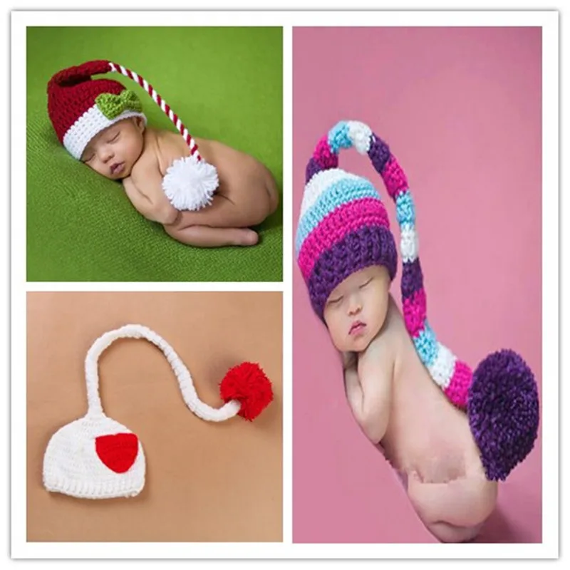 Newborn Baby Crochet Knit Clothes Photo Photography Prop Costume Long Tail Hats