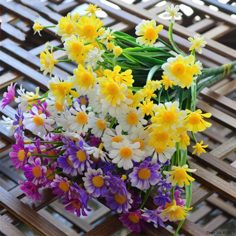 Daisy Artificial Flowers Outdoor UV Resistant Fake Plant Windowbox Greenery Plastic Bushes Indoor Wedding Balcony Decoration