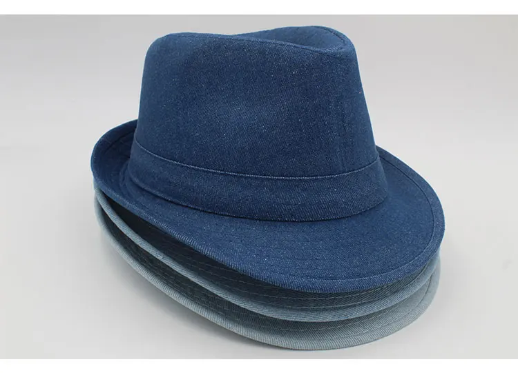 Women Men's Classic  Structured Gangster Trilby Fedora Hat mens panama men fedora hat denim (9)