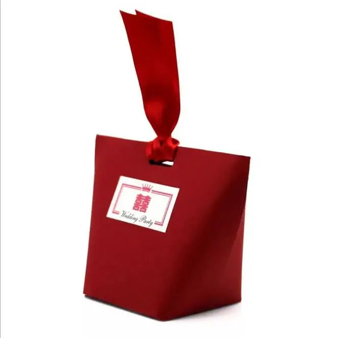Creative T-type Wedding Favor Box Candy Box Gift Boxes Event & Party Supplies Red Candy Boxes with Ribbon Favor Holders  7