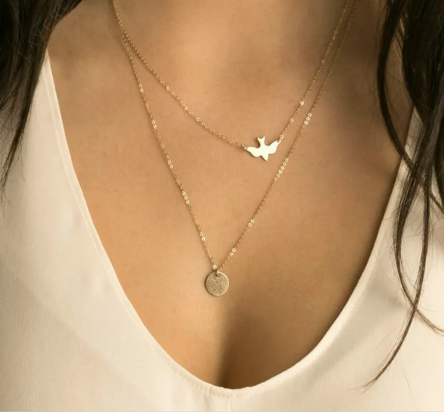 

Fashion Jewelry Summer Simple Wild Lady Double Layer Necklace Bohemian Peace Dove Necklace Female Elegant Necklace